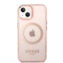 Etui Guess Gold Outline Translucent MagSafe na iPhone 14 - różowe Guess