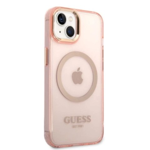 Etui Guess Gold Outline Translucent MagSafe na iPhone 14 - różowe Guess