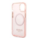 Etui Guess Gold Outline Translucent MagSafe na iPhone 14 - różowe Guess