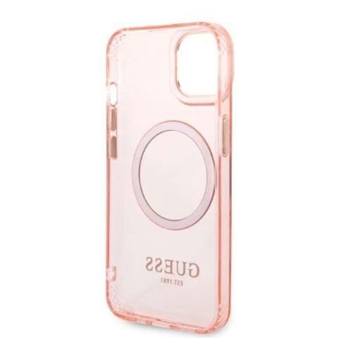 Etui Guess Gold Outline Translucent MagSafe na iPhone 14 - różowe Guess