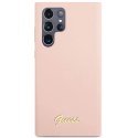 Etui Guess Silicone Script Metal Logo na Samsung Galaxy S23 Ultra - różowe Guess