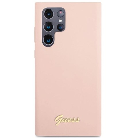 Etui Guess Silicone Script Metal Logo na Samsung Galaxy S23 Ultra - różowe Guess