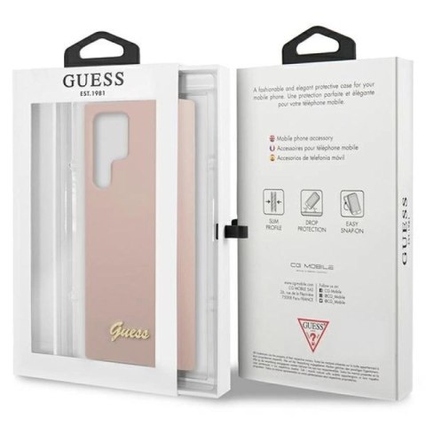 Etui Guess Silicone Script Metal Logo na Samsung Galaxy S23 Ultra - różowe Guess