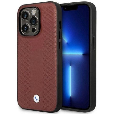Etui BMW Leather Diamond Pattern MagSafe na iPhone 14 Pro Max - burgundowe BMW