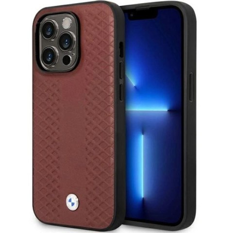 Etui BMW Leather Diamond Pattern na iPhone 14 Pro - burgundowe BMW