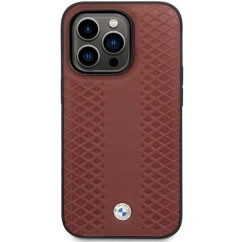 Etui BMW Leather Diamond Pattern na iPhone 14 Pro - burgundowe BMW