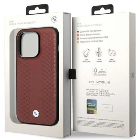 Etui BMW Leather Diamond Pattern na iPhone 14 Pro - burgundowe BMW