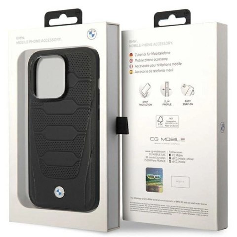 Etui BMW Leather Seats Pattern MagSafe na iPhone 14 Pro Max - czarne BMW