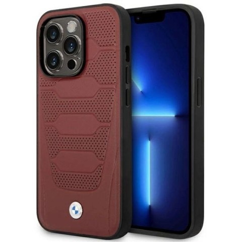 Etui BMW Leather Seats Pattern MagSafe na iPhone 14 Pro - burgundowe BMW