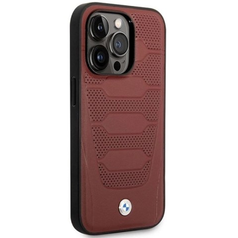 Etui BMW Leather Seats Pattern MagSafe na iPhone 14 Pro - burgundowe BMW