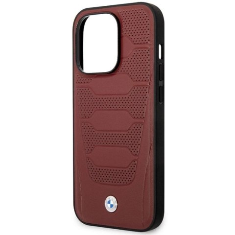 Etui BMW Leather Seats Pattern MagSafe na iPhone 14 Pro - burgundowe BMW