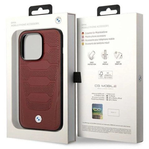 Etui BMW Leather Seats Pattern MagSafe na iPhone 14 Pro - burgundowe BMW
