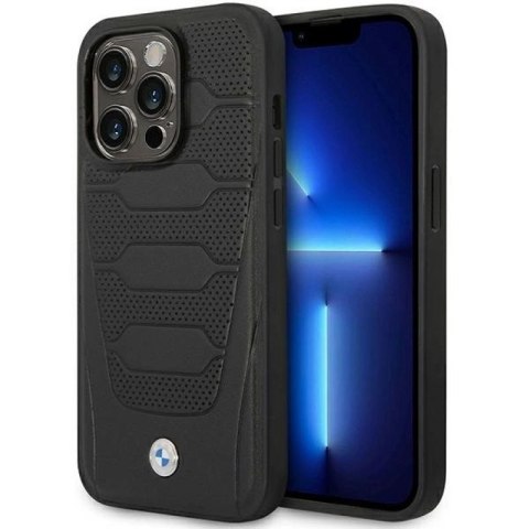 Etui BMW Leather Seats Pattern MagSafe na iPhone 14 Pro - czarne BMW