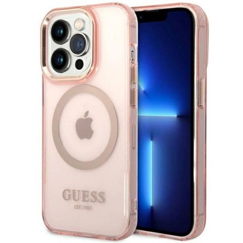 Etui Guess Gold Outline Translucent MagSafe na iPhone 14 Pro Max - różowe Guess