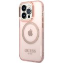 Etui Guess Gold Outline Translucent MagSafe na iPhone 14 Pro Max - różowe Guess