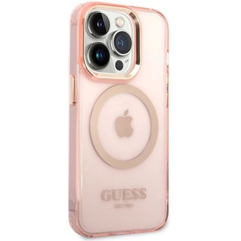 Etui Guess Gold Outline Translucent MagSafe na iPhone 14 Pro Max - różowe Guess