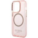 Etui Guess Gold Outline Translucent MagSafe na iPhone 14 Pro Max - różowe Guess