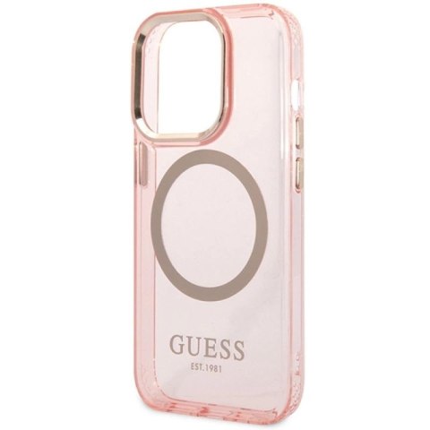 Etui Guess Gold Outline Translucent MagSafe na iPhone 14 Pro Max - różowe Guess