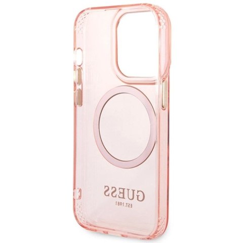 Etui Guess Gold Outline Translucent MagSafe na iPhone 14 Pro Max - różowe Guess