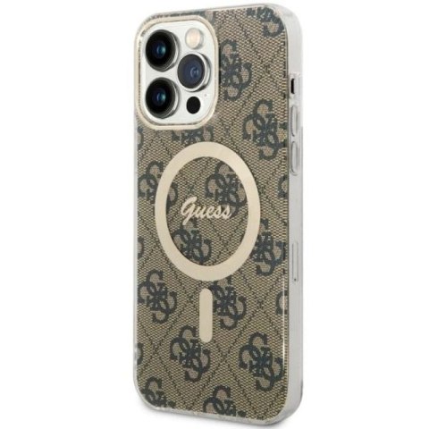 Etui Guess 4G MagSafe na iPhone 14 Pro Max - brązowe Guess