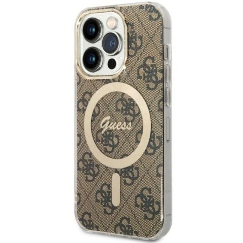 Etui Guess 4G MagSafe na iPhone 14 Pro - brązowe Guess