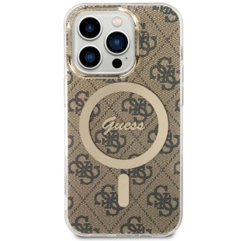 Etui Guess 4G MagSafe na iPhone 14 Pro - brązowe Guess