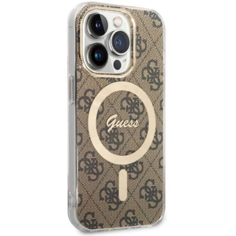 Etui Guess 4G MagSafe na iPhone 14 Pro - brązowe Guess