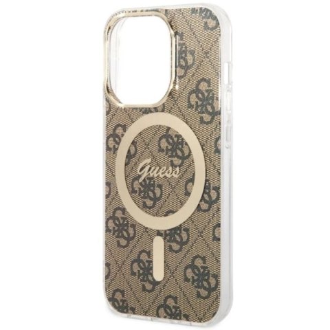 Etui Guess 4G MagSafe na iPhone 14 Pro - brązowe Guess