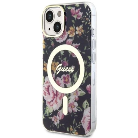 Etui Guess Flower MagSafe na iPhone 14 Plus - czarne Guess