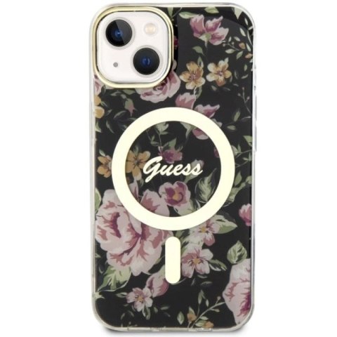 Etui Guess Flower MagSafe na iPhone 14 Plus - czarne Guess