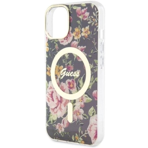 Etui Guess Flower MagSafe na iPhone 14 Plus - czarne Guess