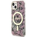 Etui Guess Flower MagSafe na iPhone 14 Plus - różowe Guess