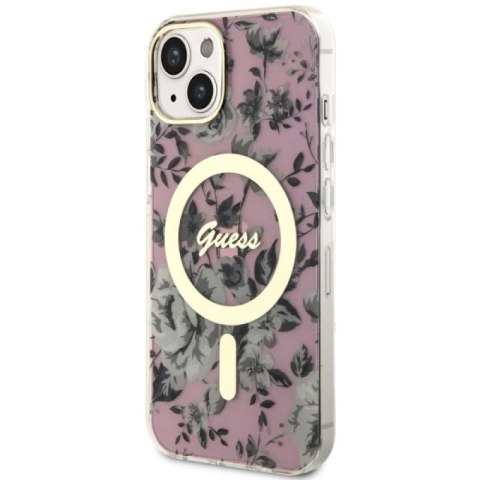 Etui Guess Flower MagSafe na iPhone 14 Plus - różowe Guess