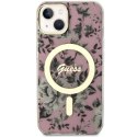 Etui Guess Flower MagSafe na iPhone 14 Plus - różowe Guess