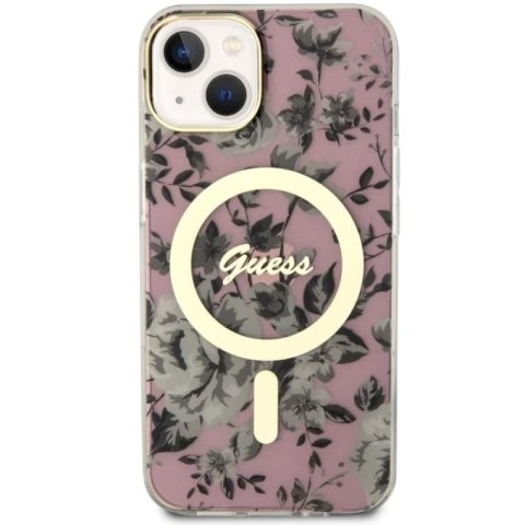 Etui Guess Flower MagSafe na iPhone 14 Plus - różowe Guess