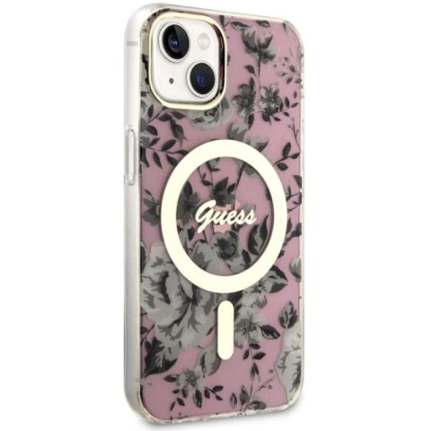Etui Guess Flower MagSafe na iPhone 14 Plus - różowe Guess