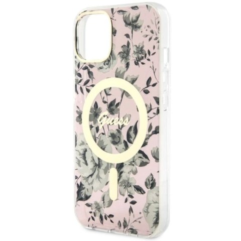Etui Guess Flower MagSafe na iPhone 14 Plus - różowe Guess