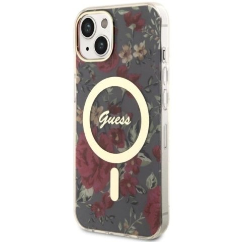 Etui Guess Flower MagSafe na iPhone 14 Plus - zielone Guess