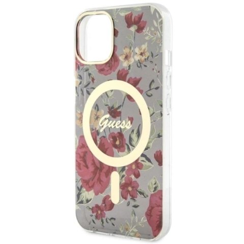 Etui Guess Flower MagSafe na iPhone 14 Plus - zielone Guess