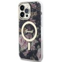 Etui Guess Flower MagSafe na iPhone 14 Pro Max - czarne Guess