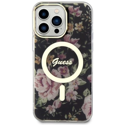 Etui Guess Flower MagSafe na iPhone 14 Pro Max - czarne Guess