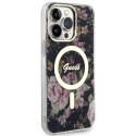 Etui Guess Flower MagSafe na iPhone 14 Pro Max - czarne Guess