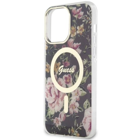 Etui Guess Flower MagSafe na iPhone 14 Pro Max - czarne Guess