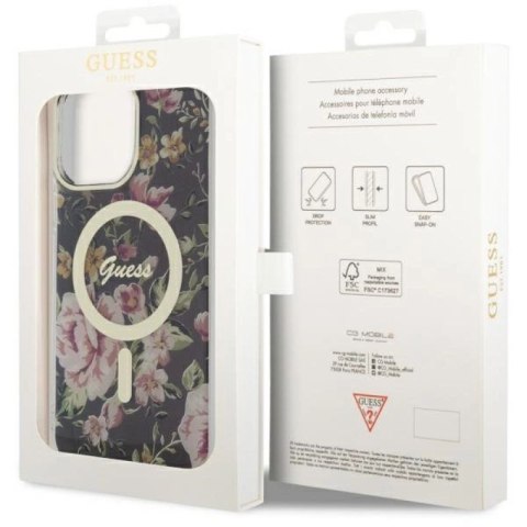 Etui Guess Flower MagSafe na iPhone 14 Pro Max - czarne Guess