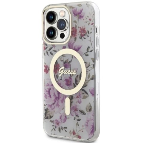 Etui Guess Flower MagSafe na iPhone 14 Pro Max - przezroczyste Guess