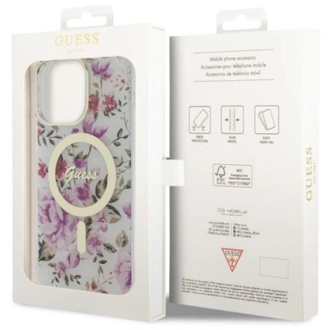 Etui Guess Flower MagSafe na iPhone 14 Pro Max - przezroczyste Guess