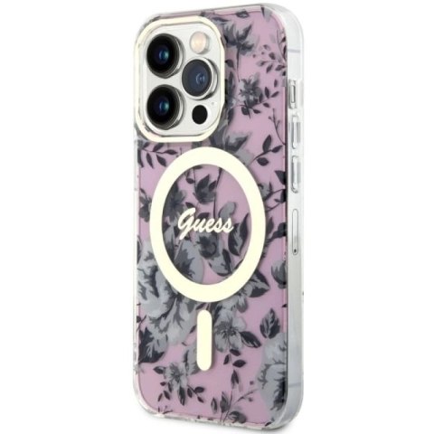 Etui Guess Flower MagSafe na iPhone 14 Pro Max - różowe Guess