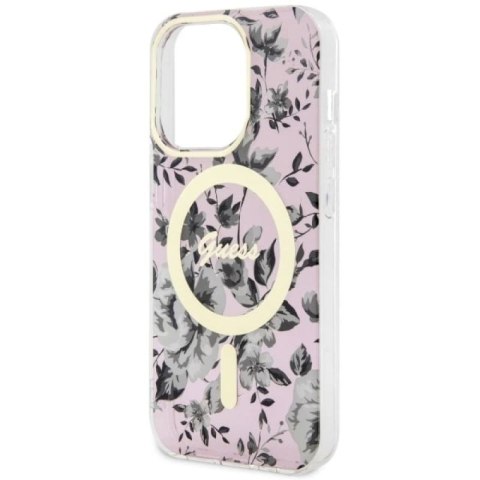 Etui Guess Flower MagSafe na iPhone 14 Pro Max - różowe Guess