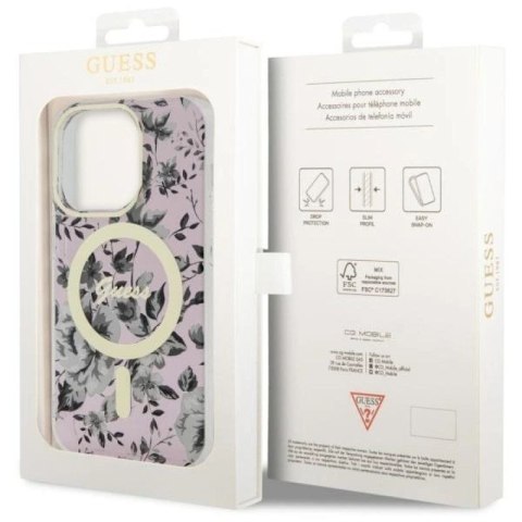 Etui Guess Flower MagSafe na iPhone 14 Pro Max - różowe Guess