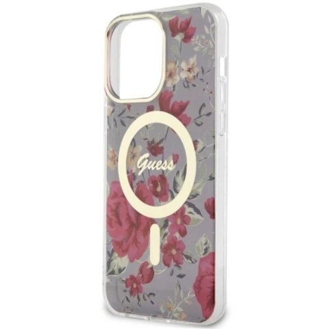 Etui Guess Flower MagSafe na iPhone 14 Pro Max - zielone Guess